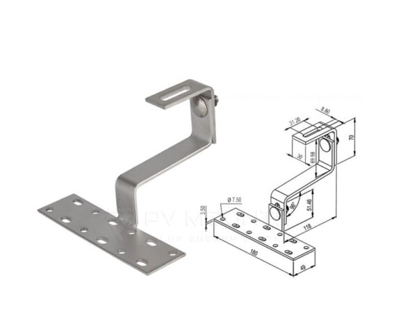 Tile roof hooks for solar mounting rail clamps - design drawing