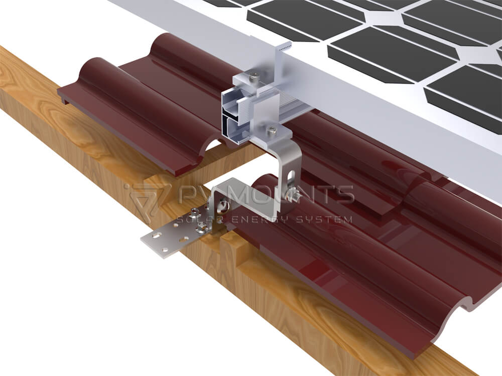 pvm-th-11 gancho para teja solar para abrazaderas de riel foto de instalación (2)