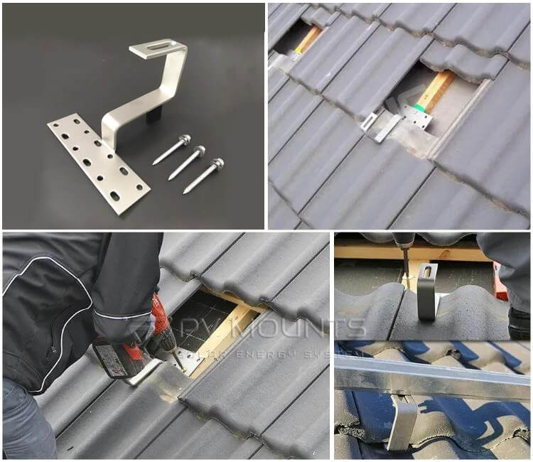 tile roof hook installation photo for solar rail clamps (1)