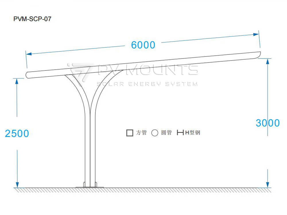 Design drawing PVM-SCP-07 Y shape solar carport frame