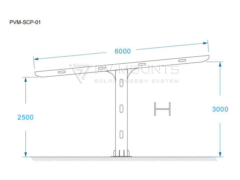 Plano de diseño - PVM-SCP-01 Sistema de montaje de cobertizo solar de acero en forma de T doble