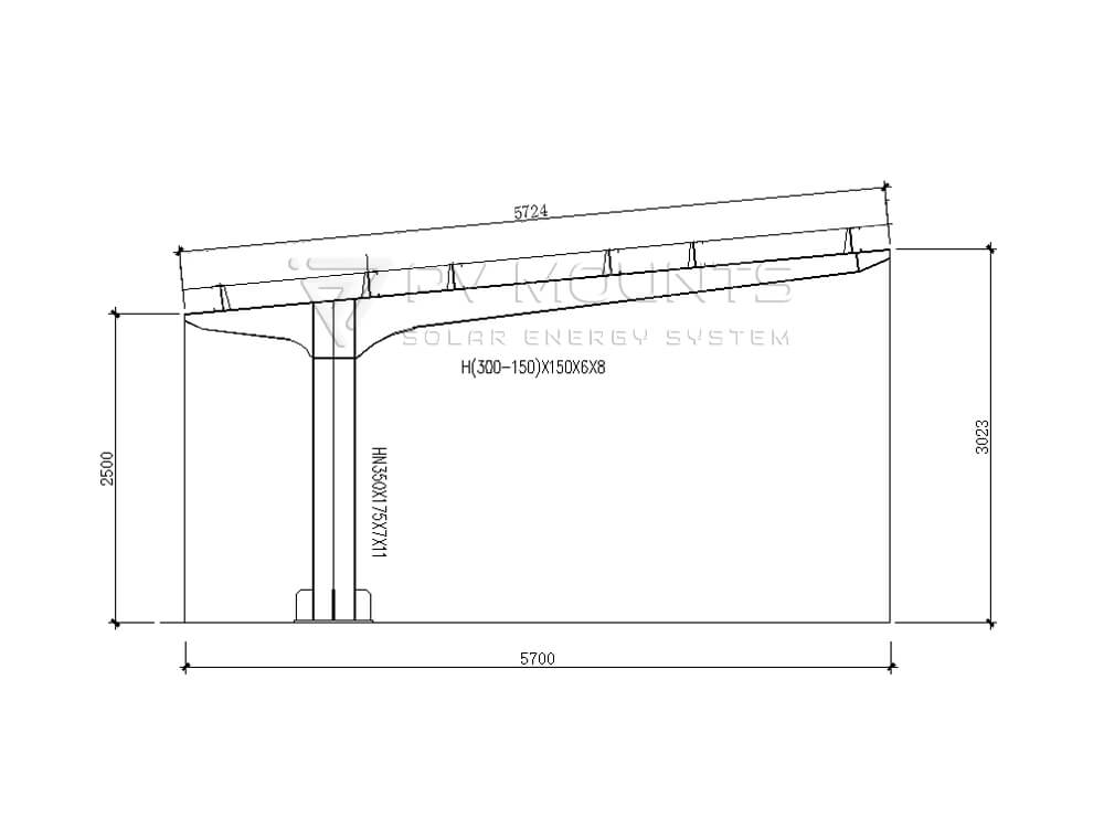 dibujo de diseño - estructura de montaje de cobertizo solar de acero al carbono caso 7-forma (simple)