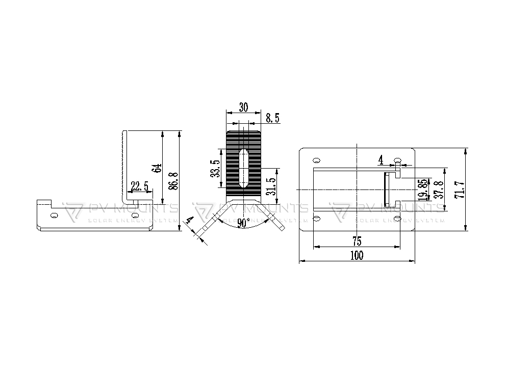 Tin Roof Interface Bracket Metal Solar Clamp Pvm Trh 01 Drawing