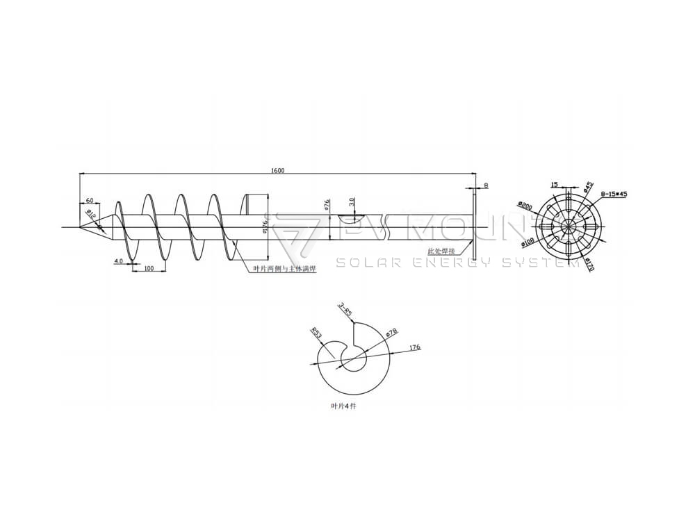 Four Blades Solar Ground Screw Pile Dimensions Drawing Pvm Gs 04d