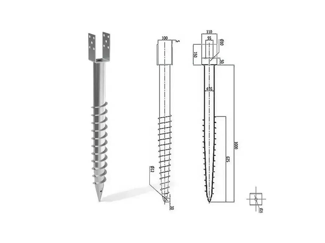 Ground Screw U Shape Pvm Gs 04f L1000 Solar