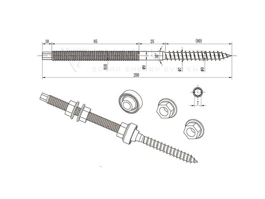 Solar Hanger Bolt Popular Size M10x200mm